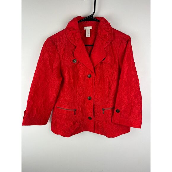 NWOT Chico's Crinkle Sheen red jacket, blazer, US Size 4 - Picture 1 of 15